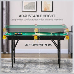 55" Pool Table Set Folding Billiard Table with Adjustable Height, 2 Cues, 16 Balls, 2 Chalks, Triangle, Brush, Green