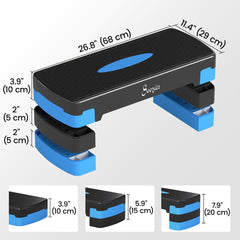 Aerobic Exercise Step Platform, 4"/6"/8" Adjustable Aerobic Stepper with Risers, Workout Stepper for Home Gym, Blue