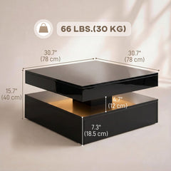 LED Coffee Table with Storage, 2-Tier Modern Center Table with Open Shelf and Remote for Living Room, High Gloss Black