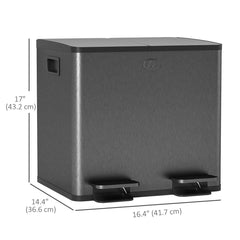 Garbage Bin, Soft-Close Trash Can with Foot Pedal, 2x4 Gallon (2x15 L) Garbage Can with Removable Inner Buckets, Black