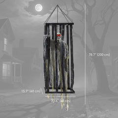 Animatronics Hanging Skeleton Reaper in Cage, Voice-Activated Prop with Flashing Eyes, Easy Setup Indoor