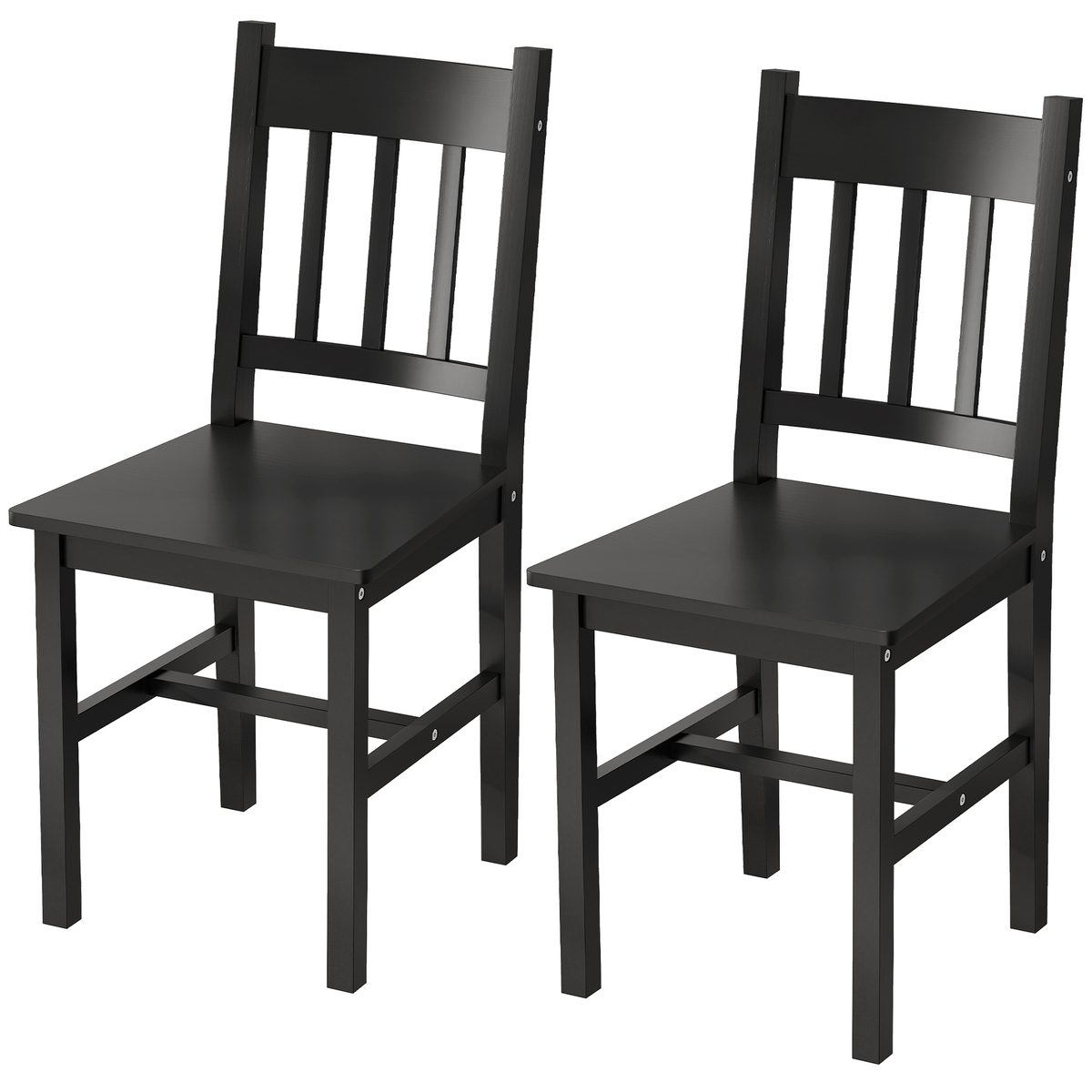 Dining Chairs Set of 2, Kitchen Chair with Slat Back, Pine Wood Structure for Living Room and Dining Room, Black