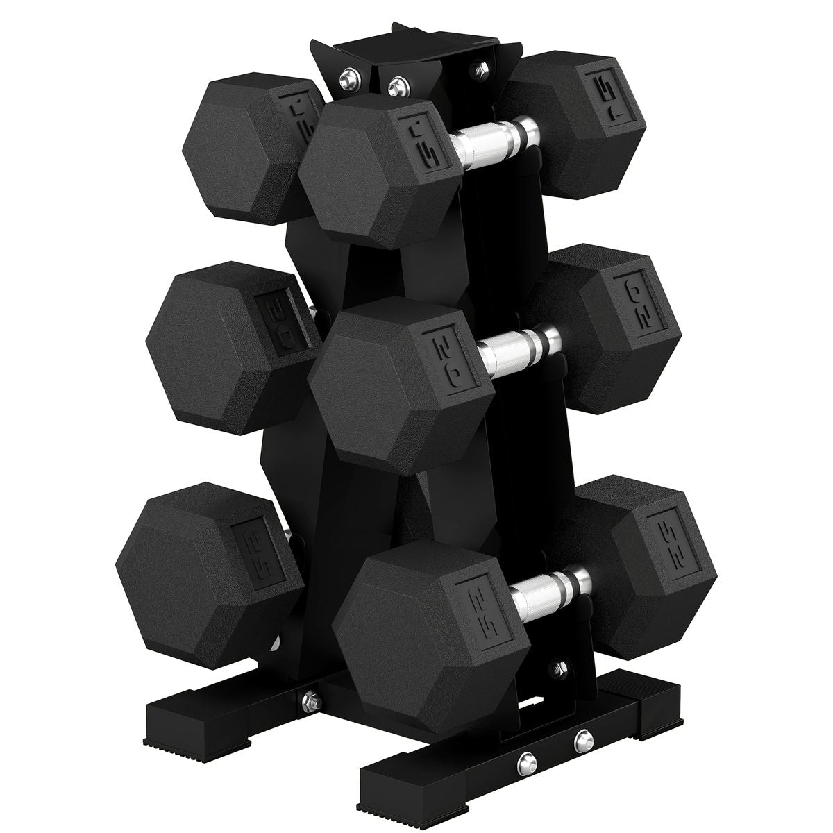 Hex Dumbbell Weight Set with Vertical Rack, 120lbs Rubber-Coated Dumbbells with Non-Slip Handles