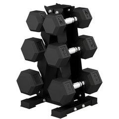 Hex Dumbbell Weight Set with Vertical Rack, 120lbs Rubber-Coated Dumbbells with Non-Slip Handles