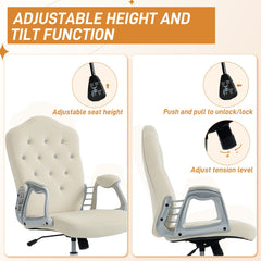 Vanity Office Chair, Velvet Computer Desk Chair with Swivel Wheels, Adjustable Height, Tilt Function, Beige
