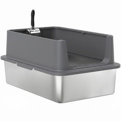 XL Stainless Steel Cat Litter Box for Big and Multiple Cats with High Wall Side, Scoop, Easy Cleaning & Odor Free