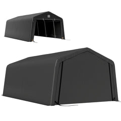 12' x 20' Portable Garage, Heavy Duty Carport Canopy with Ventilation Windows and Large Roll-up Door, Black