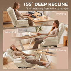 Criss Cross Chair with Wheels, Waterfall Armrests, Overstuffed Wide Office Chair with Footrest, Beige