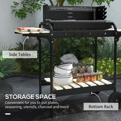 Charcoal Barbecue Grill with Adjustable Grill Height, Portable BBQ Trolley with Ash Catcher and Wheels, Black