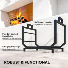 Firewood Rack Outdoor, Heavy-Duty Log Holder with Log Tote Bag for Fireplace, Indoor Fire Wood Storage Rack