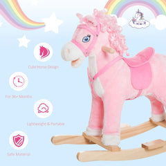 Kids Plush Rocking Horse Child Ride On Toy Rocker with Realistic Sounds Pink