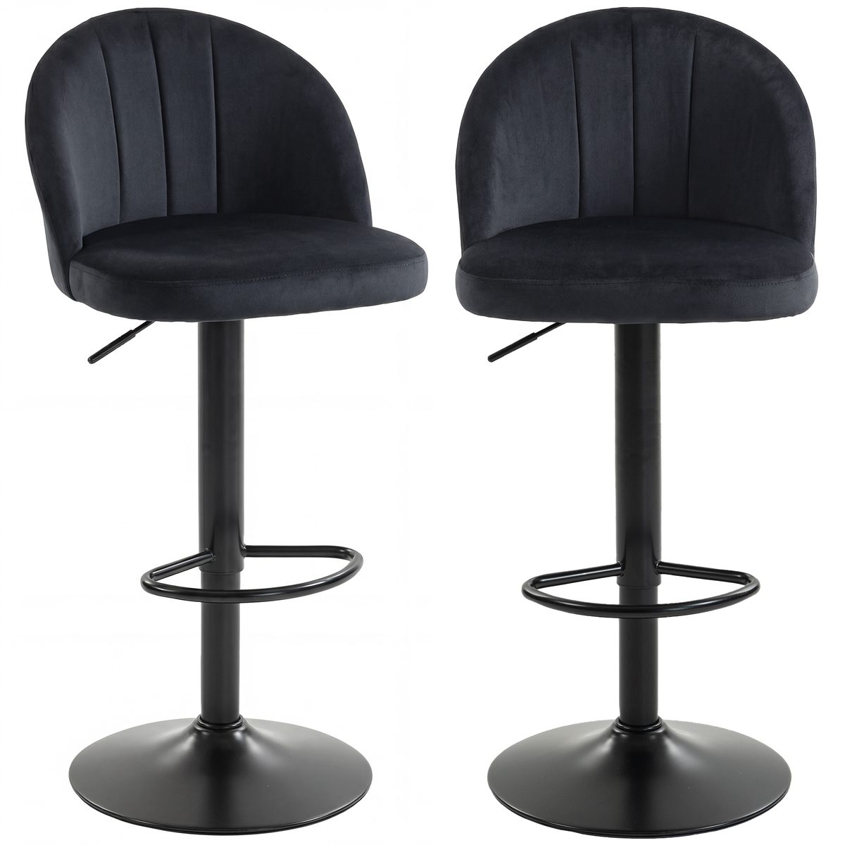 Bar Stools Set of 2, Swivel Counter Height Barstools with Footrest, Black