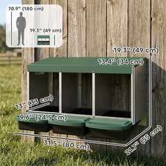 Chicken Nesting Boxes, 3 Compartment Metal Nesting Boxes for Chicken Coop, Egg Laying Boxes with Lid Cover