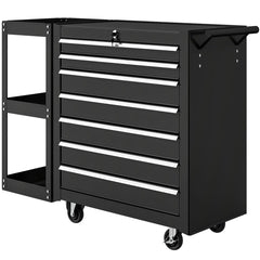 7-Drawer Rolling Tool Chest with Detachable Side Shelf, Lockable Tool Cabinet Box Organizer with Wheels, Black