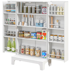 44" Storage Cabinet, 2-Door Kitchen Pantry Cabinet with 4-tier Shelving, 8 Spice Racks and Adjustable Shelves