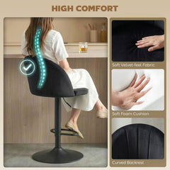 Bar Stools Set of 2, Swivel Counter Height Barstools with Footrest, Black