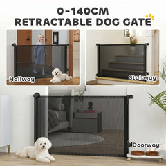 Retractable Dog Gate, 36.6" Tall, Extends to 55" Wide, Mesh Pet Gate with Single Hand Operation, for Stairs, Doorways