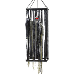 Animatronics Hanging Skeleton Reaper in Cage, Voice-Activated Prop with Flashing Eyes, Easy Setup Indoor