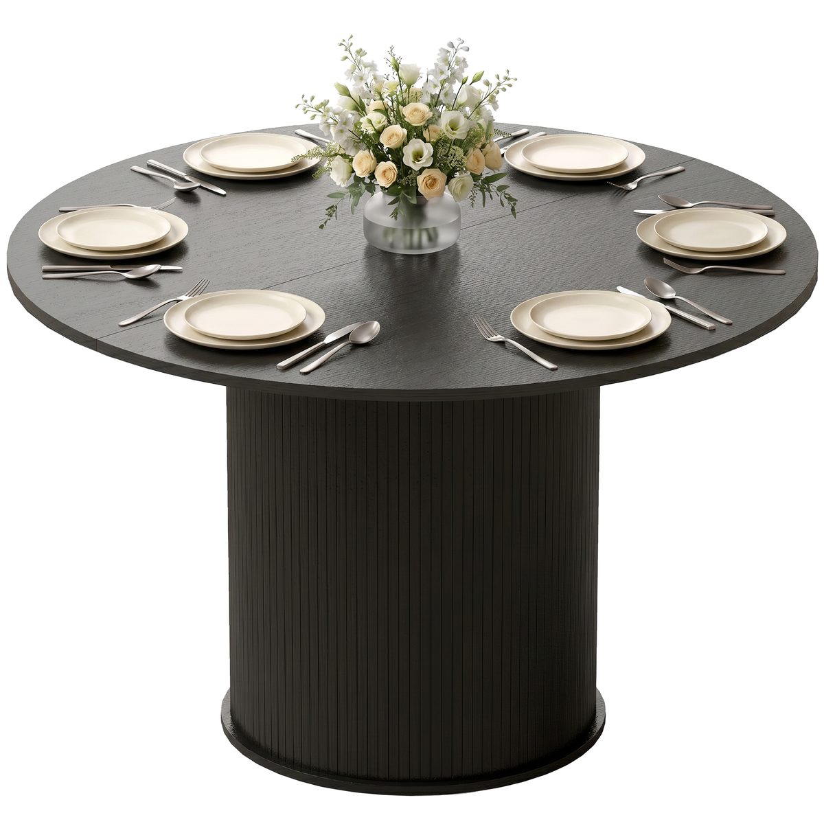 Round Dining Table for 4-6, 47 Inch Kitchen Table with Fluted Pedestal Base, for Kitchen Living Room Dining Room, Black