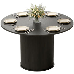 Round Dining Table for 4-6, 47 Inch Kitchen Table with Fluted Pedestal Base, for Kitchen Living Room Dining Room, Black