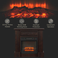 Electric Fireplace with Mantel, Freestanding Heater Corner Firebox with Log Hearth and Remote Control, 1400W, Brown