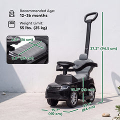 Land Rover Discovery Licensed 2-in-1 Ride On Push Car with Removable Parent Handle, Under-Seat Storage, Black