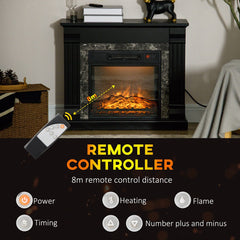 Electric Fireplace Mantel Wood Surround, Freestanding Fireplace Heater with Realistic Flame, Adjustable Temperature, Timer, Overheating Protection, and Remote Control, Black