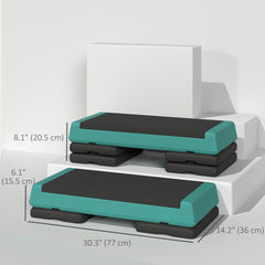 Adjustable Exercise Step Platform, 3-Level with Risers 4", 6", 8" Aerobic Stepper, 550lbs Weight Capacity, Green