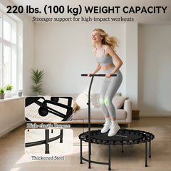 40" Foldable Rebounder Trampoline ,Mini Trampoline Indoor with Adjustable Handle, Quiet and Safe Bungee Rebounder,Black