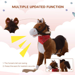 Kids Plush Rocking Horse Child Ride On Toy Rocker with Realistic Sounds Coffee