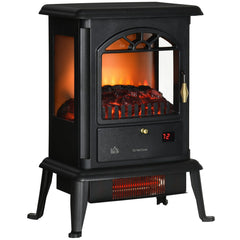 22" Infrared Electric Fireplace Stove, Freestanding Fireplace Heater with 3D Flame Effect, Adjustable Temperature, Timer, 1000W/1500W, Black