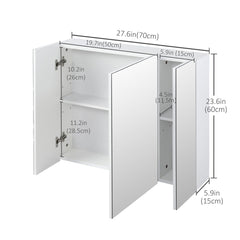 28" x 24" Wall Mounted Mirror Cabinet, Bathroom Medicine Cabinet with Mirror, 3 Doors and Adjustable Shelves, White
