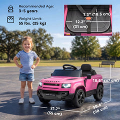 12V Ride on Car Licensed Land Rover with Remote, Suspension, Slow Start, 3 Speeds, Lights, Music, Horn for 3-5, Pink