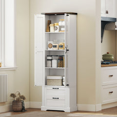 71" Tall Kitchen Pantry Cabinet, Farmhouse Kitchen Storage Cabinet with 2 Drawer and Adjustable Shelves, Black