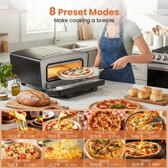 Indoor Electric Pizza Oven for 12 inches Pizzas with 8 Presets-Black