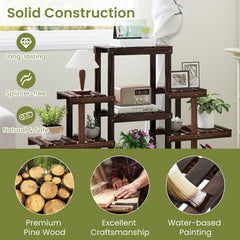 Indoor Outdoor Wood Plant Stand Multi-Tiered Corner Plant Shelf Flowerpot Holder-Brown