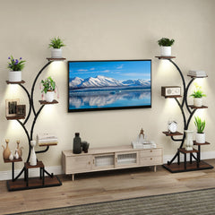 Indoor Plant Stand with Grow Lights 58 inches Tall 8-Tier Corner Metal Plant Shelf-Set of 2