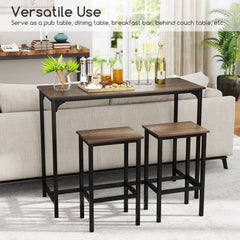 Industrial 3-Piece 47.5 inches Counter-Height Dining Table and 2 Bar Stools-Gray