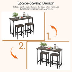 Industrial 3-Piece 47.5 inches Counter-Height Dining Table and 2 Bar Stools-Gray