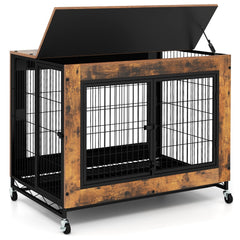 Industrial Dog Kennel with Flip-up Top 3 Lockable Doors and Removable Tray-Rustic Brown