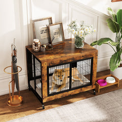 Industrial Dog Kennel with Flip-up Top 3 Lockable Doors and Removable Tray-Rustic Brown