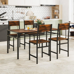 Set of 2 Industrial Dining Chairs, Rustic Brown Wood Grain Seat and Back on Black Metal Frame