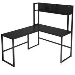 Industrial L-Shaped Desk Bookshelf 55 Inch Corner Computer Gaming Table-Black