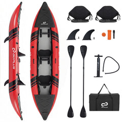 Inflatable 2-person Kayak Set with Aluminium Oars and Repair Kit-Red