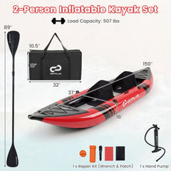 Inflatable 2-person Kayak Set with Aluminium Oars and Repair Kit-Red