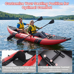 Inflatable 2-person Kayak Set with Aluminium Oars and Repair Kit-Red