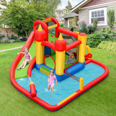 Castle Inflatable Water Park with Throwing Goal, 30 Ocean Balls and 740W Blower
