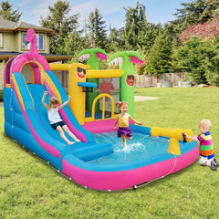 Flamingo Inflatable Bounce Castle with 8.5 ft Water Slide and 735W Blower