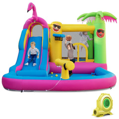 Flamingo Inflatable Bounce Castle with 8.5 ft Water Slide and 735W Blower