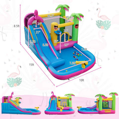 Flamingo Inflatable Bounce Castle with 8.5 ft Water Slide and 735W Blower